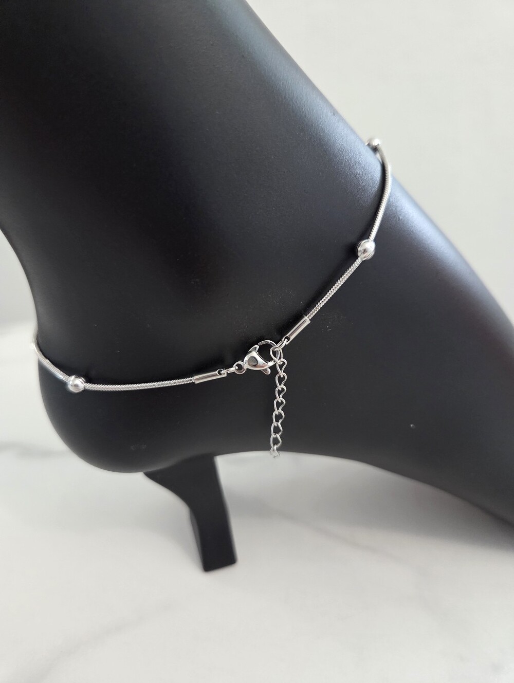 Silver Bead Snake Chain Adjustable Ankle Bracelet Minimalist Layering Boho New - Picture 6 of 13